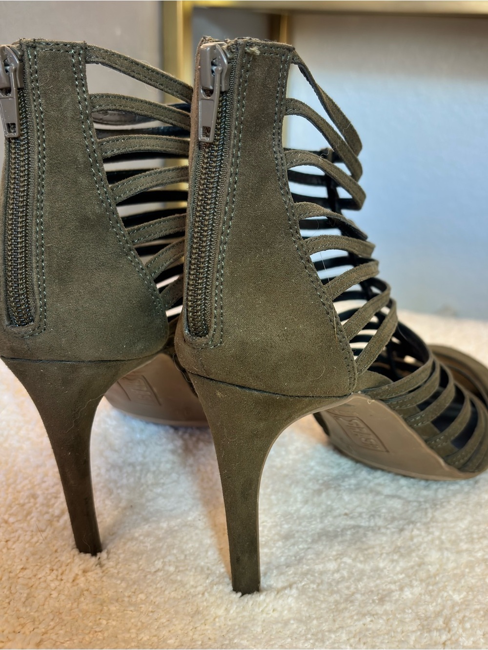 Brash Olive Suede Strappy High Heel Sandal - Picture 7 of 14